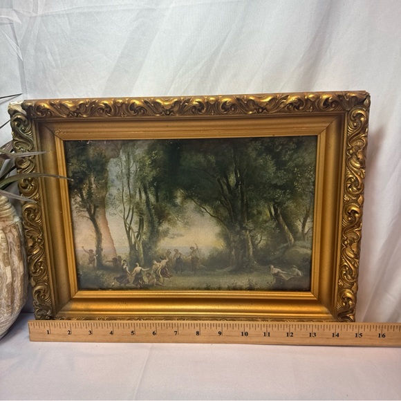 Antique Gold Framed Jean Baptiste Romantic Era Folk Dancing Enchanted Forest Art - Picture 4 of 8